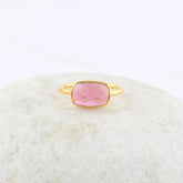 Pink Tourmaline Quartz - Handmade Ring - Gold Plated Ring - 925 Solid Silver Ring - Anniversary Gift for Women - Gift for Her - Dainty Ring